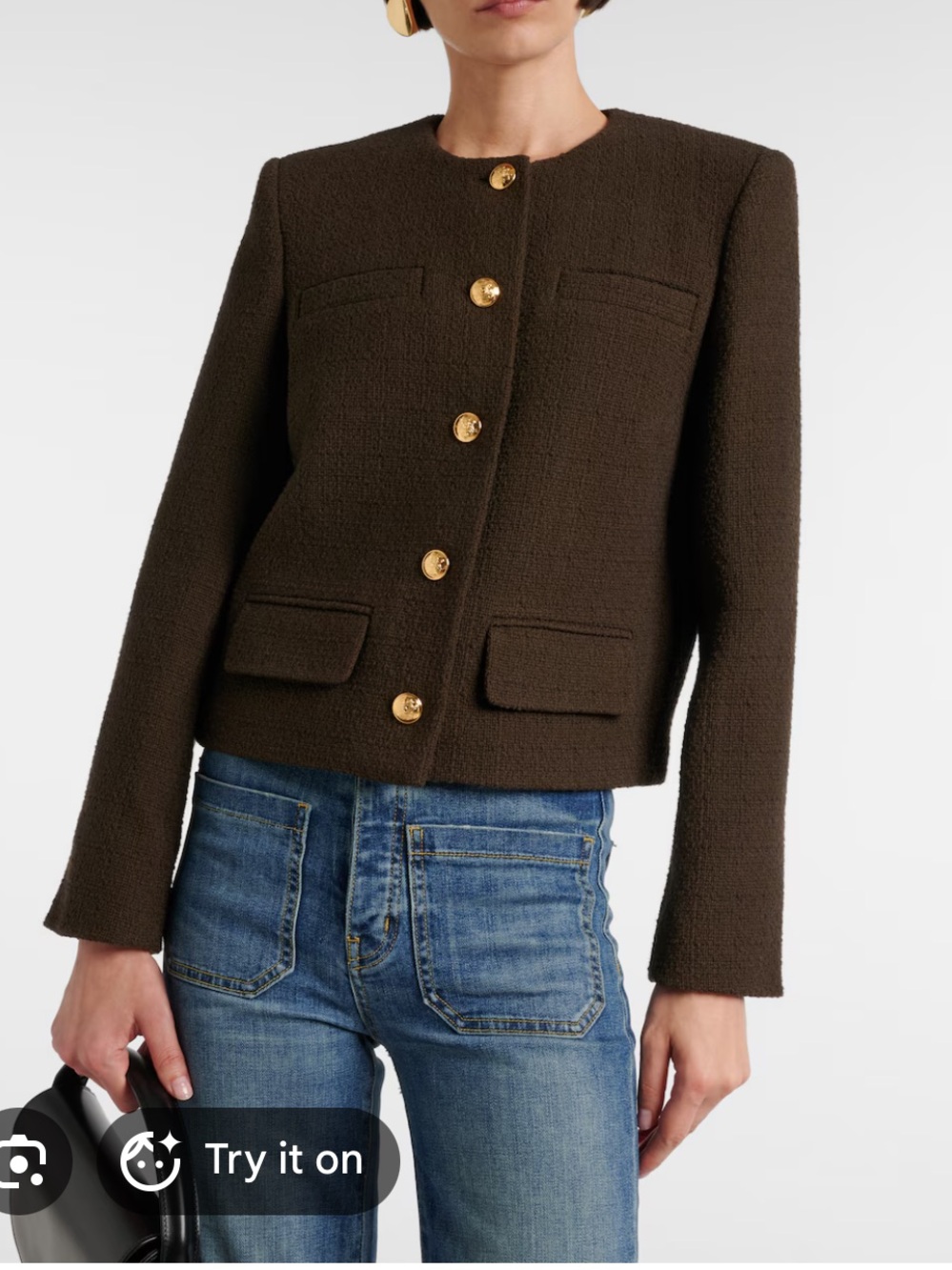 Nili Lotan Dark Brown Boxy Paige Jacket with Gold Buttons